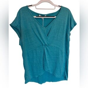 Jane+Delancey Teal Knot Tie Waist Short Sleeve Tee Shirt Scoop Neck M